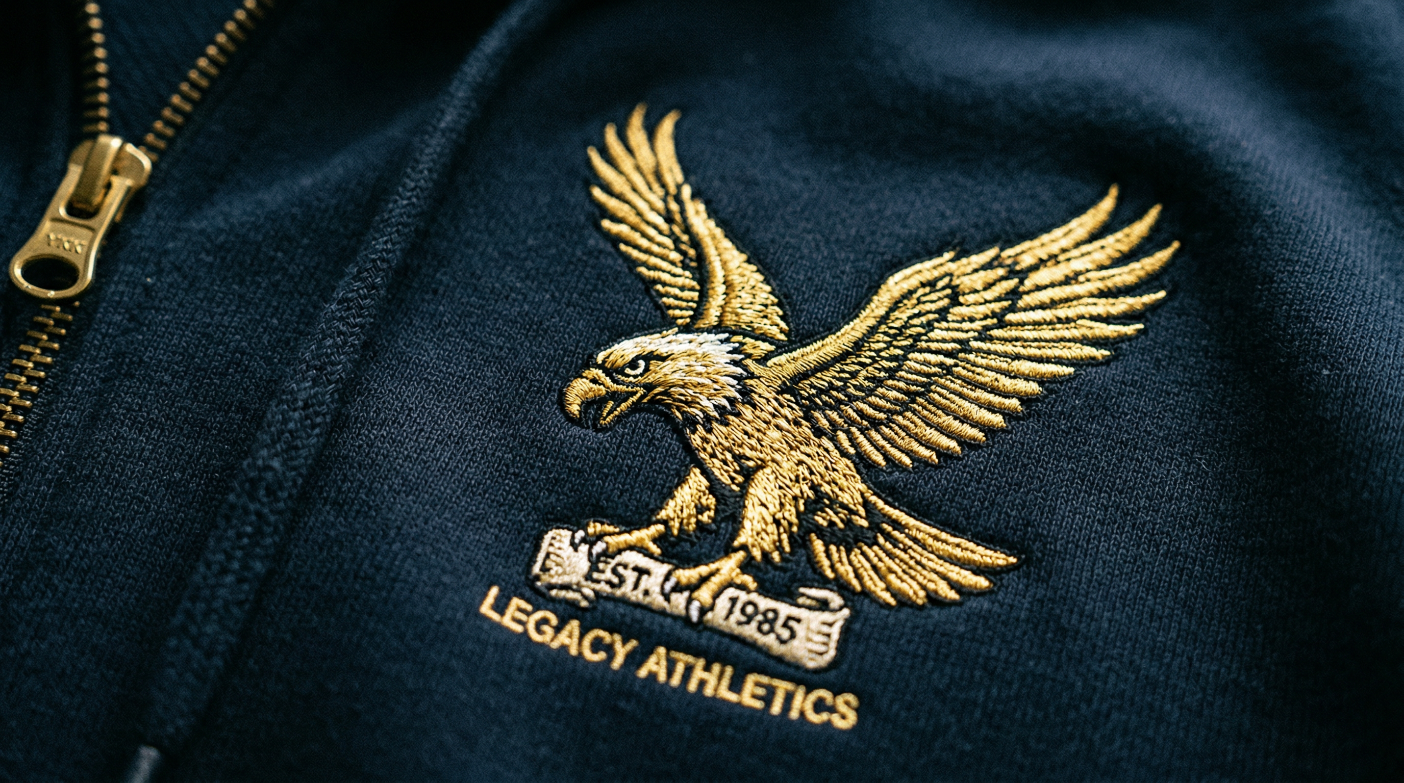 Close-up of premium embroidered sportswear detail